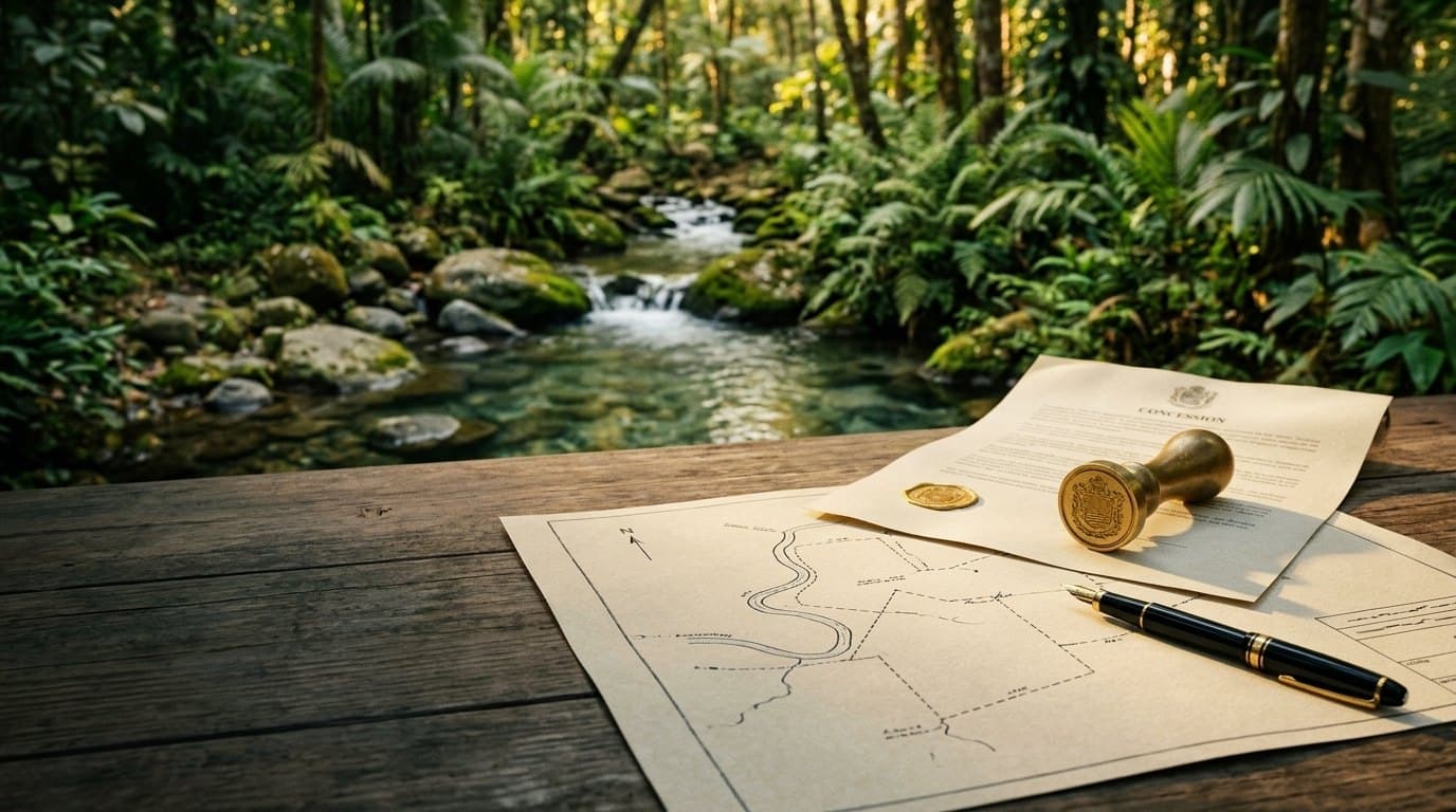 Naciente de agua en una finca, con un plano y documentos de concesión